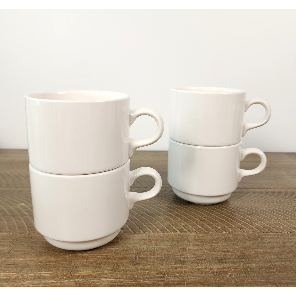 Syracuse China Set of 4 White Coffee Cups Mugs USA Vintage Restaurant Ware